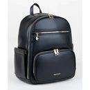 Black Enya Mond Elara Diaper Bag featuring multiple zipped compartments and a sleek design, ideal for parents on the go.