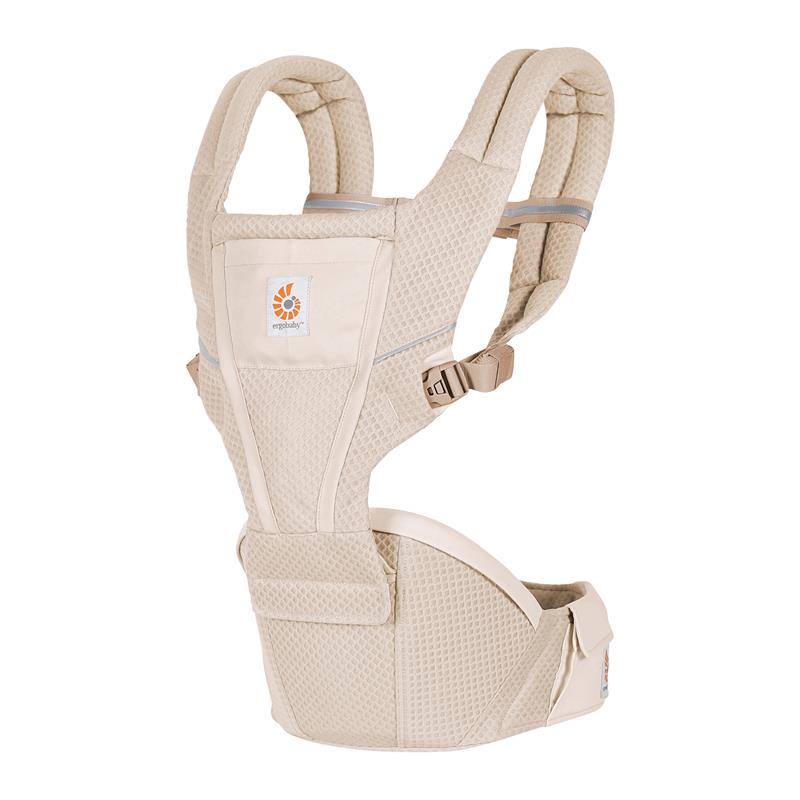 Ergobaby Alta Hip Seat Baby Carrier in natural beige, featuring breathable fabric and adjustable straps.
