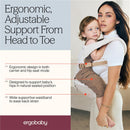 Ergobaby Alta Hip Seat Baby Carrier in natural beige, featuring a child comfortably seated, highlighting ergonomic design and supportive waistband.