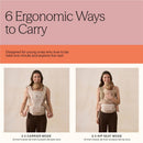Ergobaby Alta Hip Seat Baby Carrier in natural beige, showing two carry modes: front inward and hip carry with a toddler.