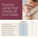 Ergobaby Embrace Newborn Baby Carrier shown on a mother holding a baby, highlighting ergonomic support and safety features.