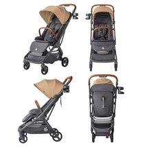 Ergobaby Metro 3 Deluxe Baby Stroller in Camel color, featuring a spacious seat, adjustable canopy, and a sleek, compact design.