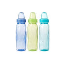 Evenflo Feeding 3-pack of classic tinted plastic bottles, 8 oz, in blue, green, and turquoise colors.