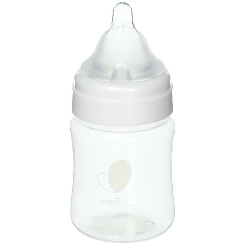 Evenflo Feeding 3-pack of 5 oz wide bottles with a soft nipple and clear body featuring the Evenflo logo.