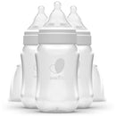 Three Evenflo Feeding 9 oz wide bottles with clear design and soft nipples, featuring the Evenflo logo.