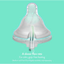 Transparent baby bottle nipple with a slow flow rate design, ideal for calm, gulp-free feeding.