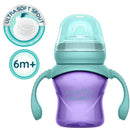 Evenflo Feeding 5 oz Balance Sippy Cups, 2-pack in pink and purple, suitable for babies 6 months and older, featuring ultra-soft spouts.