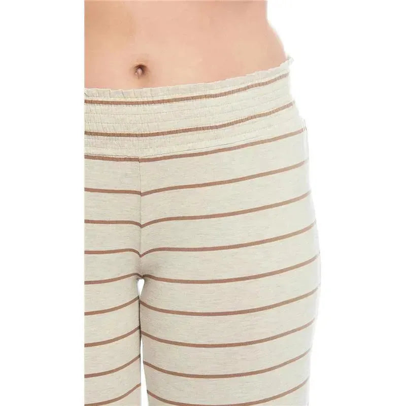 Maternity and nursing pajama pants set in mocha stripe design, featuring a comfortable elastic waistband.