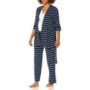 Maternity and nursing pajama pant set by Everly Grey, featuring navy stripes, model wearing the outfit with a baby bump.