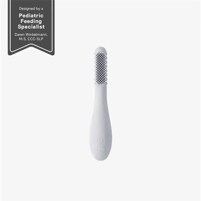 Baby-Led™ Toothbrush in Pewter color featuring a textured silicone brush head, designed for early oral care.