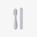Ezpz Baby-Led Toothbrush and Sensory Tongue Depressor Dual Pack in pewter, featuring a textured toothbrush and smooth depressor.