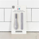 Ezpz Baby-Led Toothbrush and Sensory Tongue Depressor dual pack in pewter, designed for baby oral care, BPA free.