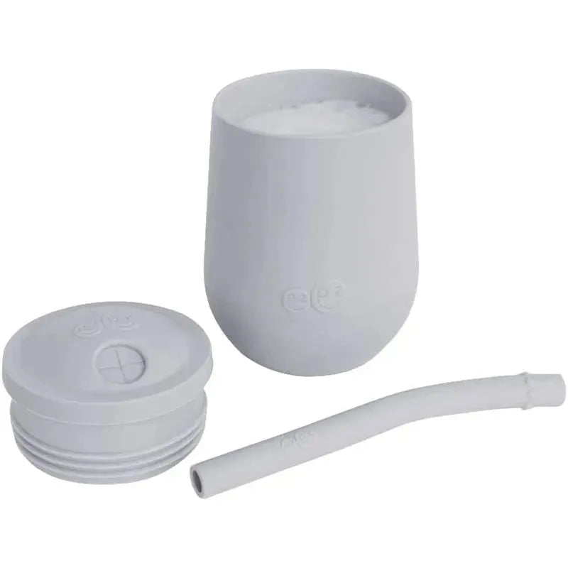 Ezpz Mini Cup & Straw Training System in pewter, featuring a cup with a lid and a flexible straw.