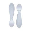 Tiny Spoon Twin-Pack in pewter color, featuring two soft, curved spoons designed for easy feeding.