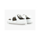 White and brown Fendi Baby Babylace Up Velcro sneakers featuring the FF logo, ideal for infants.