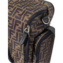 Brown Fendi Baby changing bag with FF logo pattern, featuring zippers and leather accents.