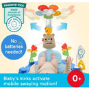 Fisher-Price 3-in-1 Kick & Sway Activity Gym with colorful mobile, bear character, and a baby activating motion by kicking.