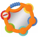 Fisher Price 3 Piece Tambourine & Maracas Gift Set featuring a colorful tambourine with a handle and various textured rings.