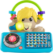 Interactive Fisher Price Baby Learning Toy, featuring a Yak with a microphone, music buttons, and colorful rings.
