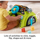 Learning toy car with a steering wheel, buttons, and activity features, designed for babies and toddlers to play and learn.