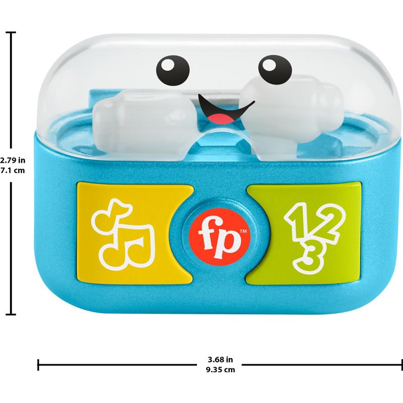 Fisher Price Laugh & Learn Play Along Ear Buds, featuring music notes, numbers, and a smiling face design.