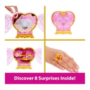 Fisher Price Disney Princess Fashion Doll Reveal featuring a heart-shaped case, surprises, and a ring shaped like Belle.