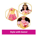 Fisher Price Disney Princess Fashion Doll Reveal - Belle features a doll in a yellow and pink dress with gem accessories.