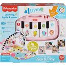 Fisher Price Glow & Grow Kick and Play Gym in pink, featuring a piano with colorful keys, 11 activity toys, and engaging learning elements.