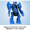 Robo Command Center playset features a blue robot with Batman in the cockpit, emphasizing adventure and play.