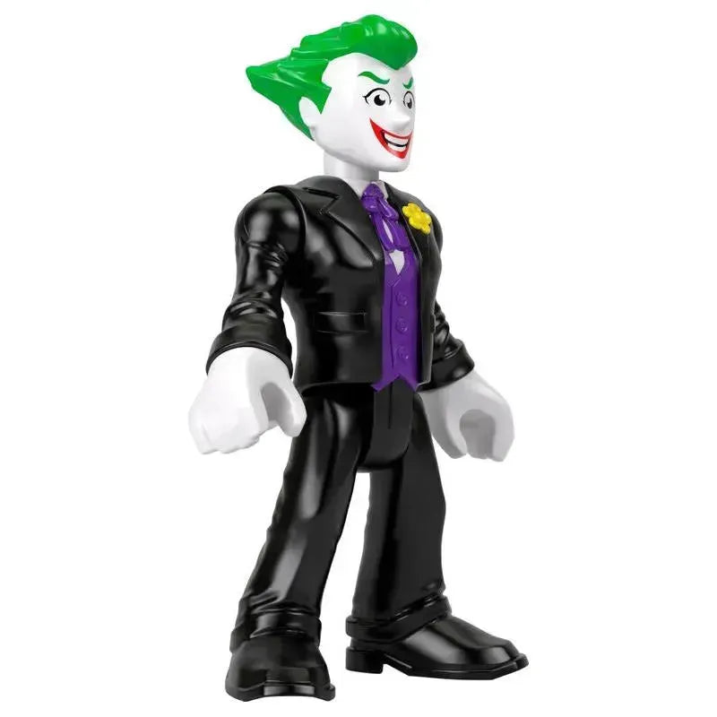 Fisher Price Imaginext DC Super Friends The Joker figure, featuring green hair, a black suit, and a purple bow tie.