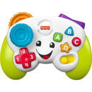 Brightly colored Fisher Price baby game controller with buttons labeled A, B, C, D, and numbers 1-4, featuring a smiling face.