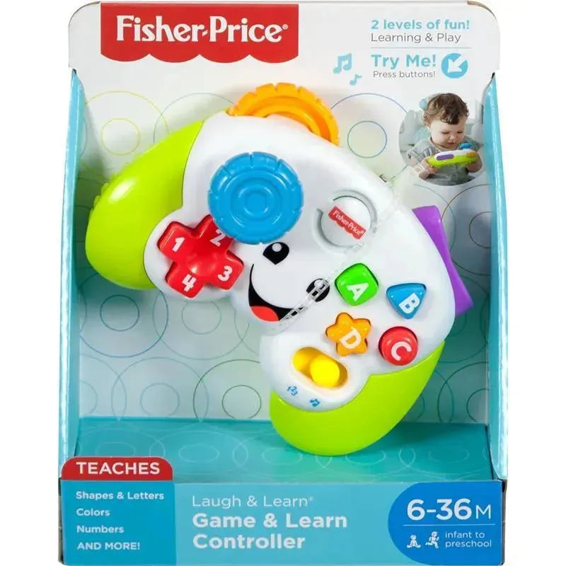 Fisher Price Laugh & Learn Game & Learn Controller in colorful design with buttons for numbers, letters, and shapes.