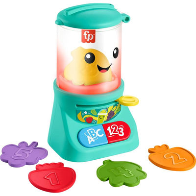 Fisher Price Laugh & Learn Smoothie Maker toy with interactive light, assorted fruit and number tokens, and playful design.