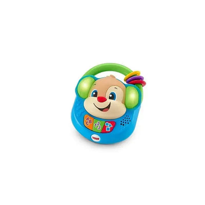 Fisher-Price Laugh & Learn Sing & Learn Music Player featuring a smiling dog face, colorful buttons, and a handle.