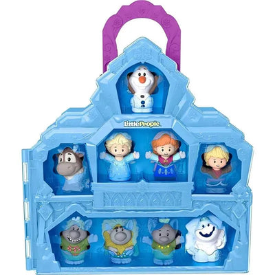 Fisher Price Little People Frozen 10th Anniversary carry case featuring character figures including Elsa, Anna, Olaf, and others.