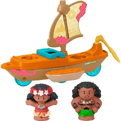 Fisher Price Little People Moana and Maui’s canoe sailboat toy with two figures featuring Moana and Maui.