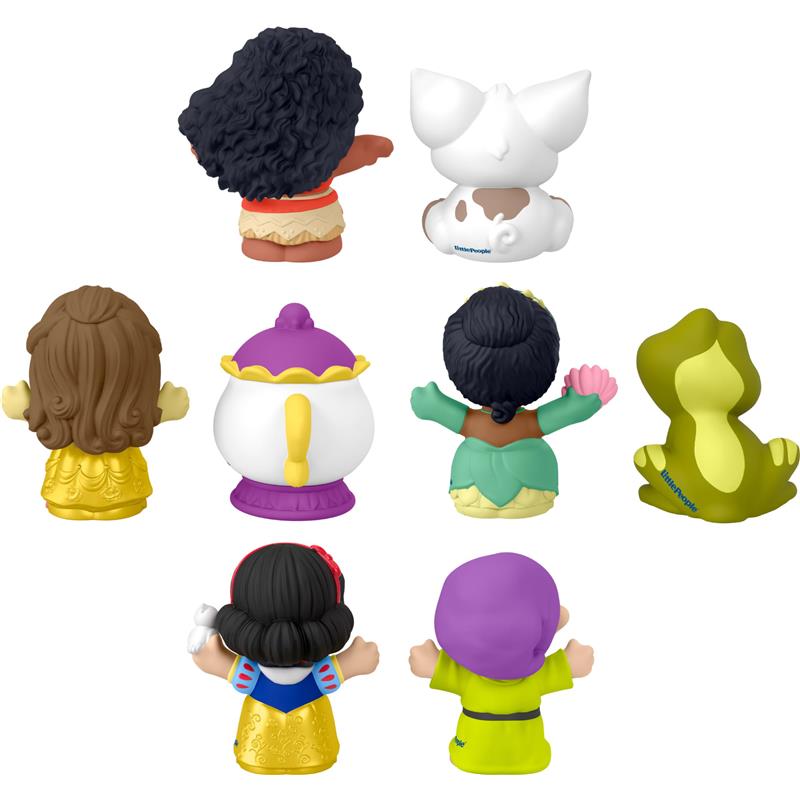 Colorful Fisher Price Little People Disney Princess toys including Moana, Belle, Snow White, Tiana, and animal figures.