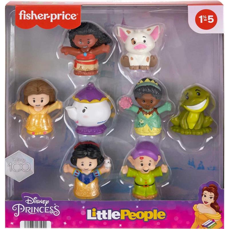 Fisher Price Little People set featuring Disney Princess characters: Moana, Belle, Tiana, Snow White, and more.
