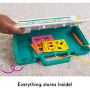 Preschool toy Learn & Doodle Desk with colorful stencils and a yellow stylus, designed for mess-free writing and drawing.