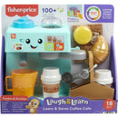 Fisher Price Laugh & Learn Coffee Café playset with coffee cups, measuring spoons, and educational buttons.