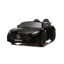 24V Mercedes AMG GT63 ride-on car in black with realistic design, featuring a sleek body, detailed grille, and sporty wheels.