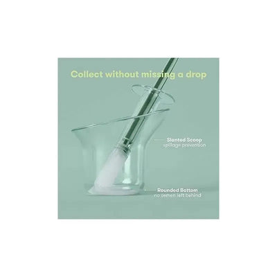 At-home insemination set featuring a slanted scoop for spill prevention and a rounded bottom to prevent leftover semen.
