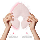 Breast therapy pack, designed for pain relief, shown being held with instructions for microwaving and freezing.