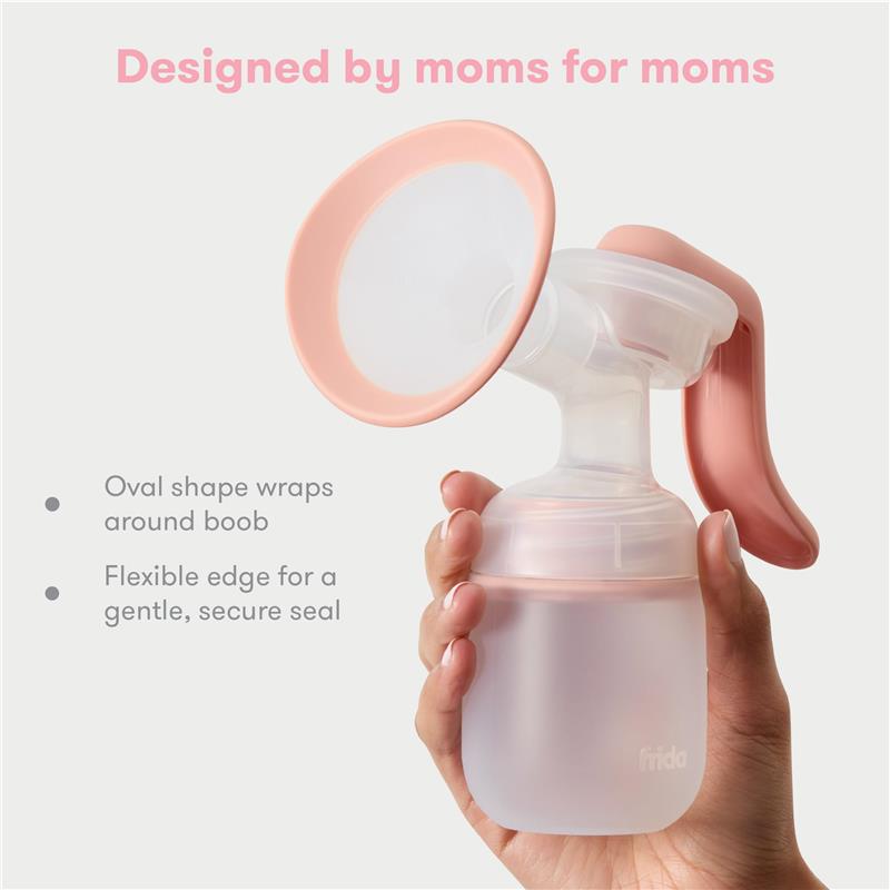 Breast pump flange insert by Frida Mom, designed for a secure fit with a flexible edge and oval shape for comfort.