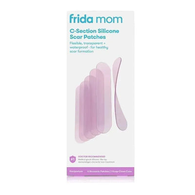 Frida Mom C-Section Silicone Scar Patches in a box, featuring six flexible, transparent patches for scar treatment.