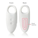 Frida Mom 2-In-1 Heat and Vibration Lactation Massager, featuring control buttons on the front and a heat source illustration on the back.