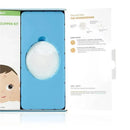 Fridababy Baby Basics Kit includes a blue SkinSoother brush for gentle skin care, with instructions for use visible on the packaging.