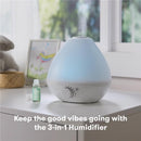 Eucalyptus & Lavender essential oil next to a FridaBaby humidifier with a blue light, promoting relaxation.