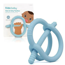 Muted blue FridaBaby Get-A-Grip Teether, featuring multiple textures and shapes, designed for teething infants 3 months and older.