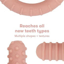 Muted pink FridaBaby Get-A-Grip teether with various textures and shapes for comforting teething.